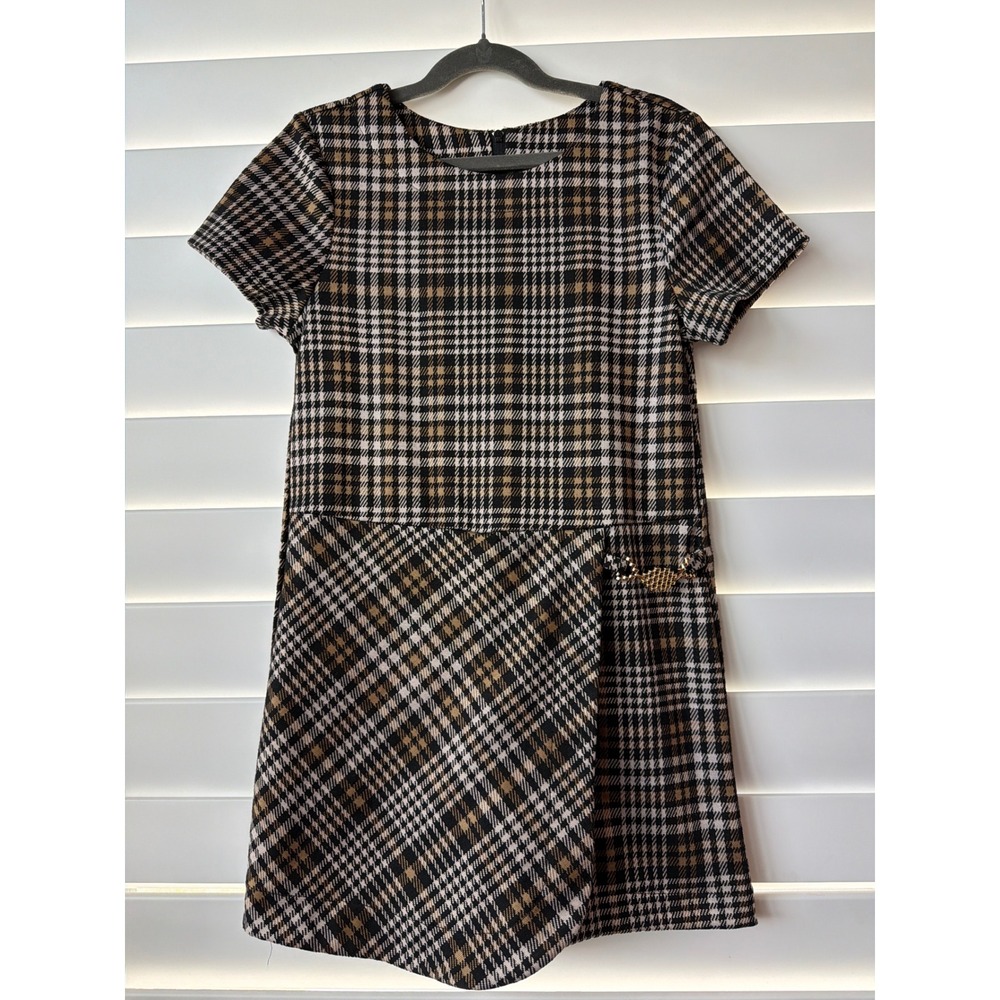 Bonnie Jean Girls Plaid Skort Romper Black Tan White Size 12